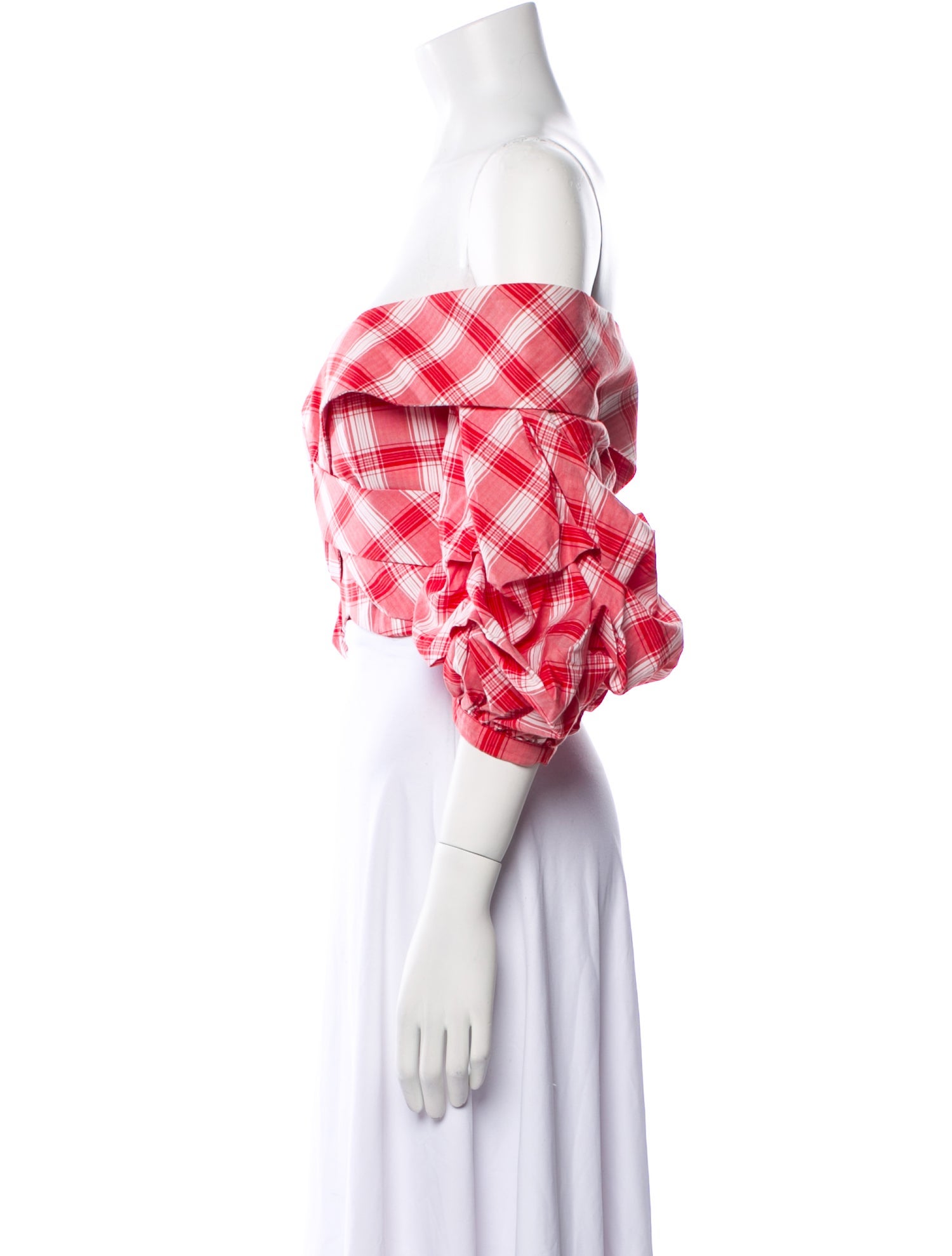 Johanna Ortiz Plaid Print Off-The-Shoulder Crop Top