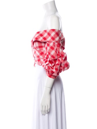 Johanna Ortiz Plaid Print Off-The-Shoulder Crop Top