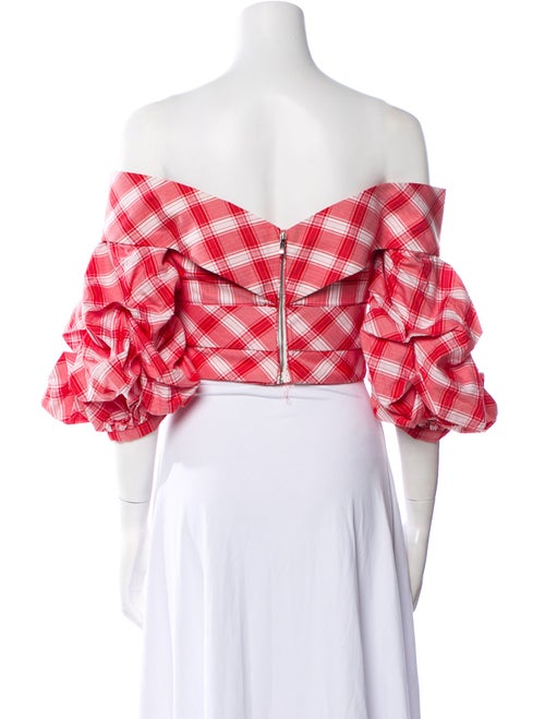 Johanna Ortiz Plaid Print Off-The-Shoulder Crop Top