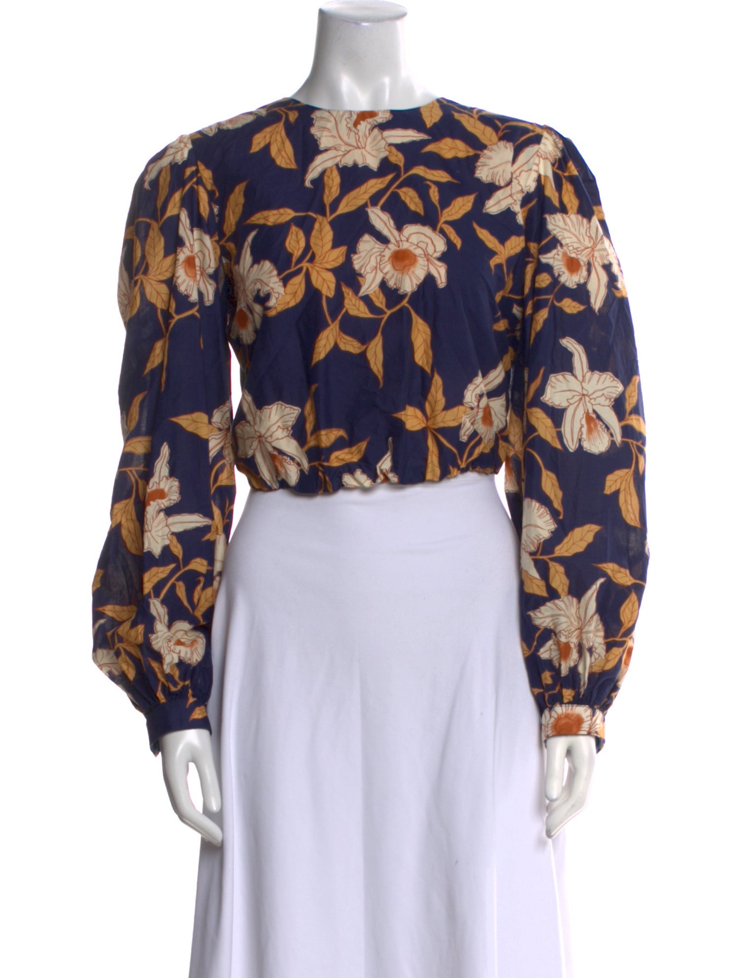 Johanna Ortiz Floral Print Bateau Neckline Crop Top