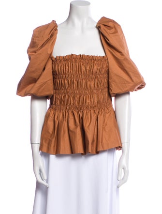 Johanna Ortiz Square Neckline Short Sleeve Blouse