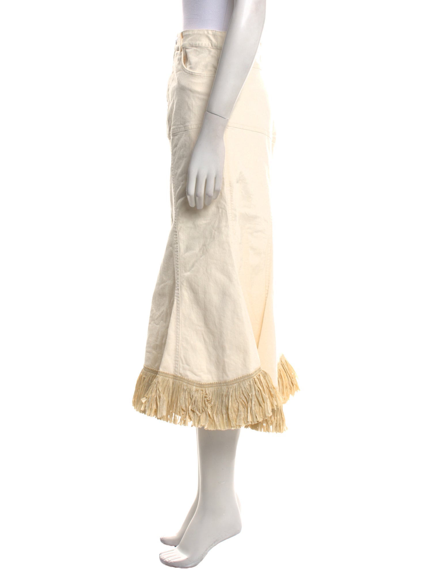 Johanna Ortiz Fringe Trim Accent Midi Length Skirt