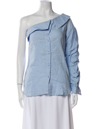 Johanna Ortiz One-Shoulder Long Sleeve Button-Up Top