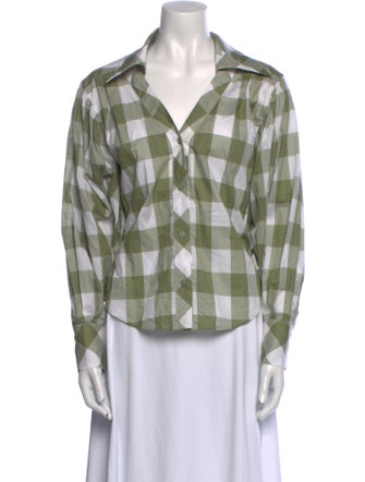Johanna Ortiz Plaid Print Three-Quarter Sleeve Button-Up Top