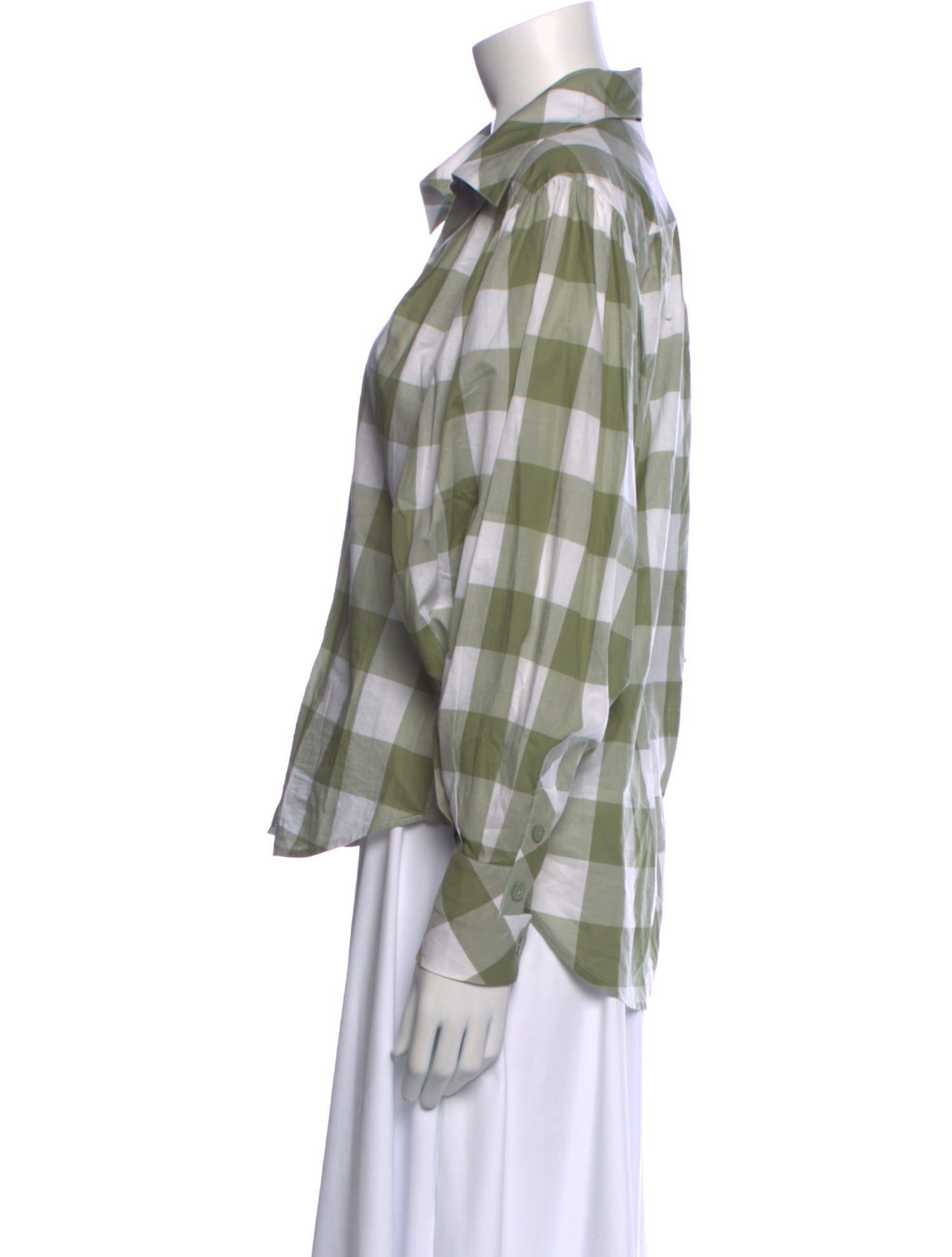 Johanna Ortiz Plaid Print Three-Quarter Sleeve Button-Up Top