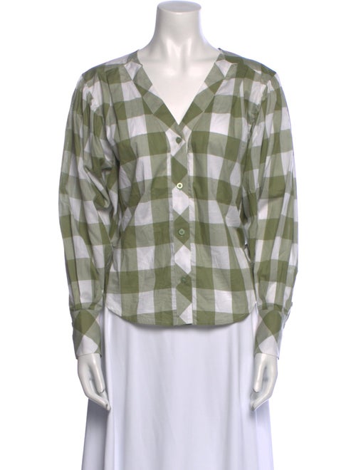 Johanna Ortiz Plaid Print Three-Quarter Sleeve Button-Up Top
