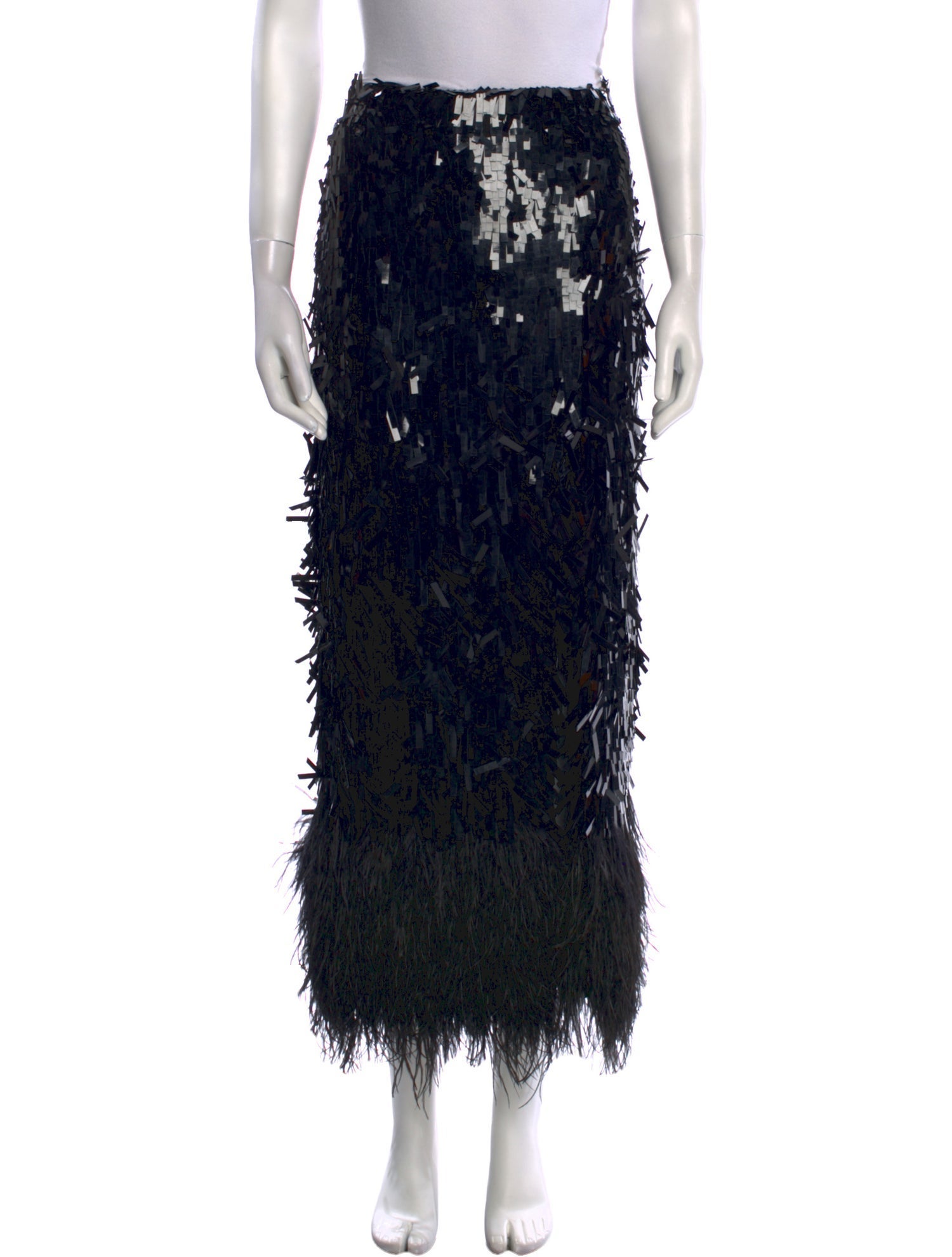 Johanna Ortiz Feather Trim Knee-Length Skirt