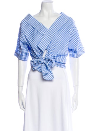 Johanna Ortiz Plaid Print V-Neck Crop Top