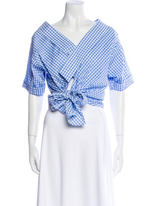 Johanna Ortiz Plaid Print V-Neck Crop Top