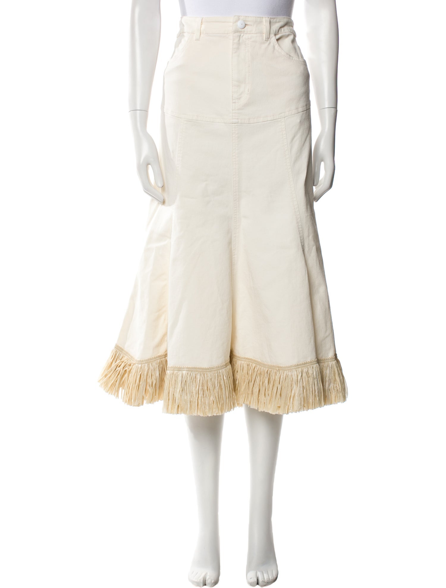 Johanna Ortiz Fringe Trim Accent Midi Length Skirt