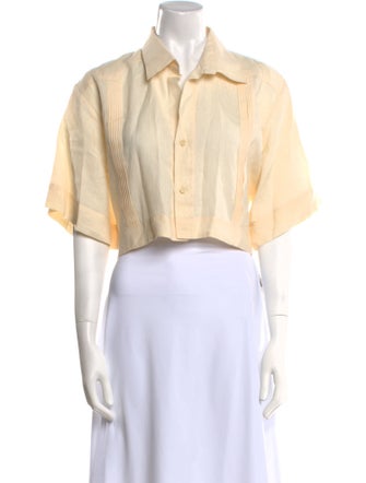 Johanna Ortiz Linen Short Sleeve Crop Top