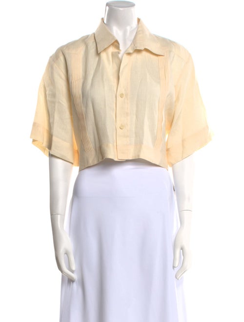 Johanna Ortiz Linen Short Sleeve Crop Top