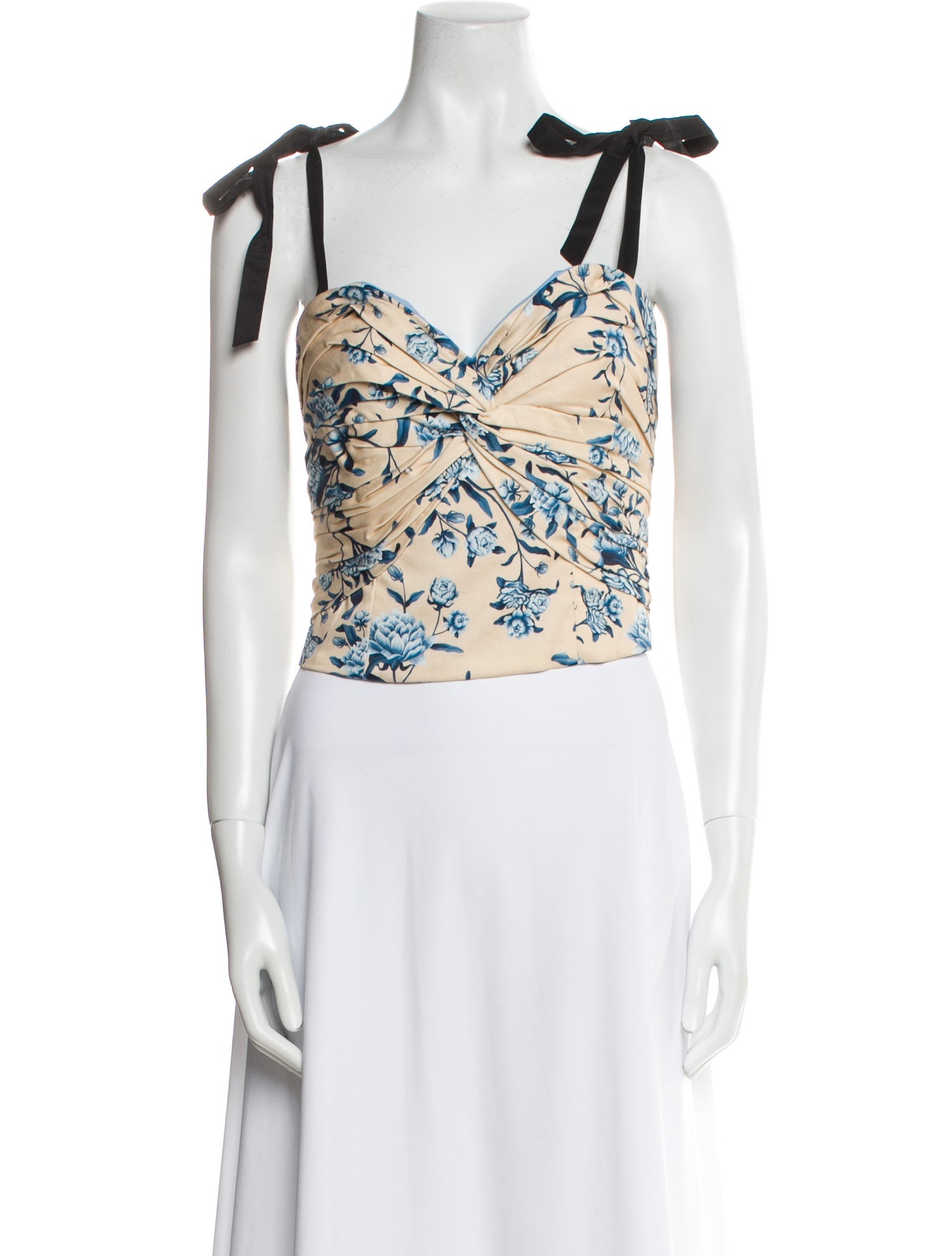 Johanna Ortiz Floral Print One-Shoulder Crop Top