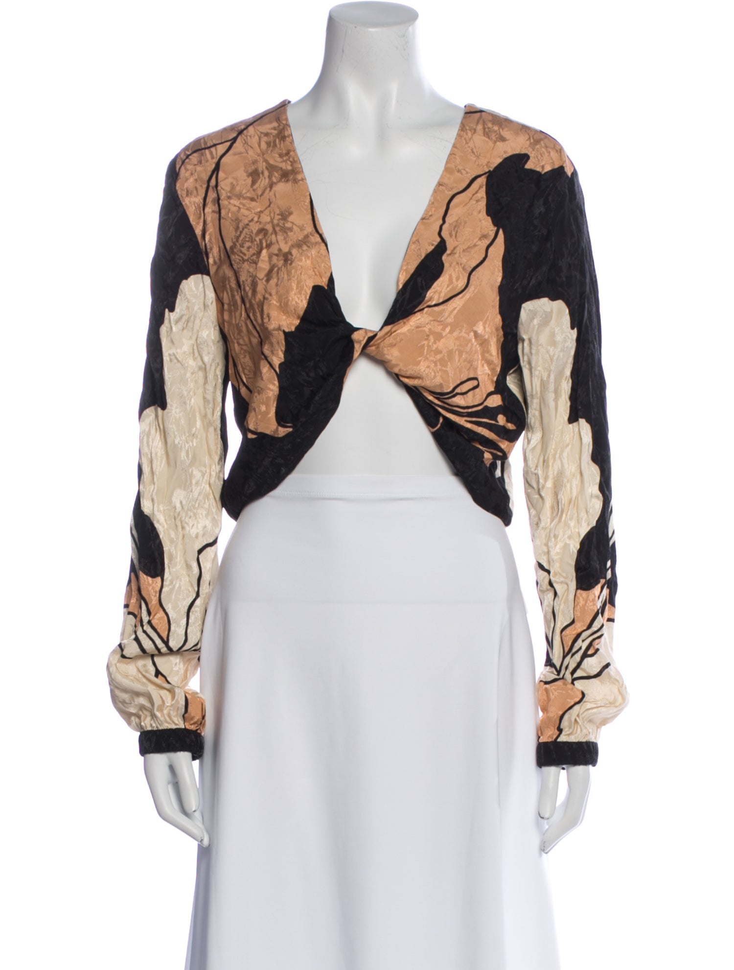 Johanna Ortiz Printed V-Neck Crop Top