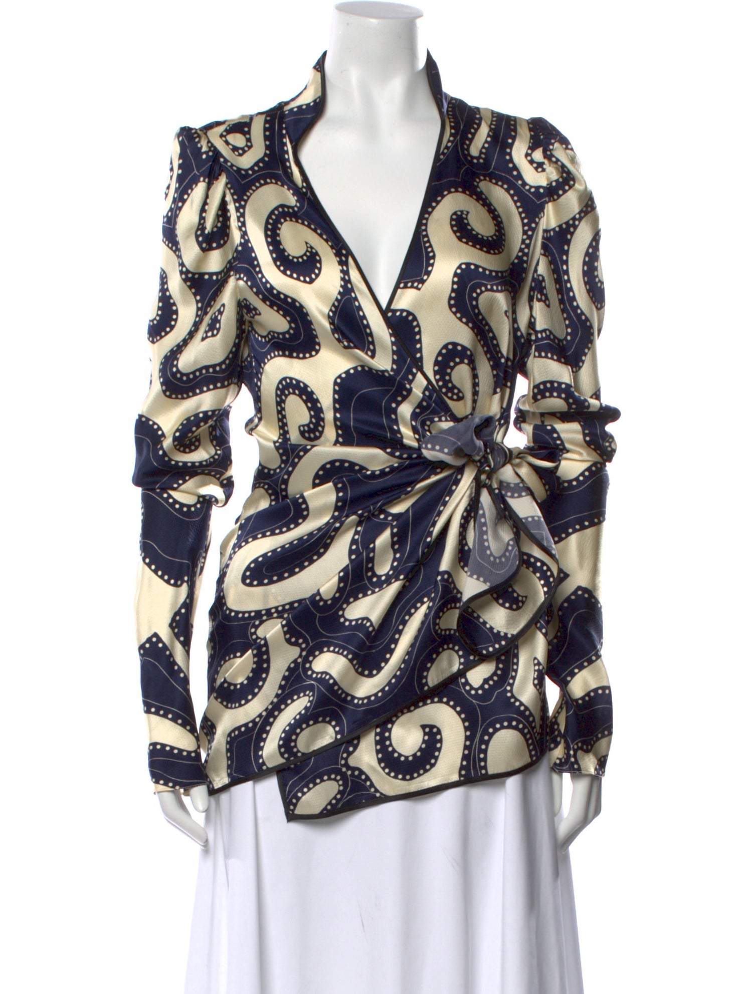 Johanna Ortiz Printed V-Neck Button-Up Top