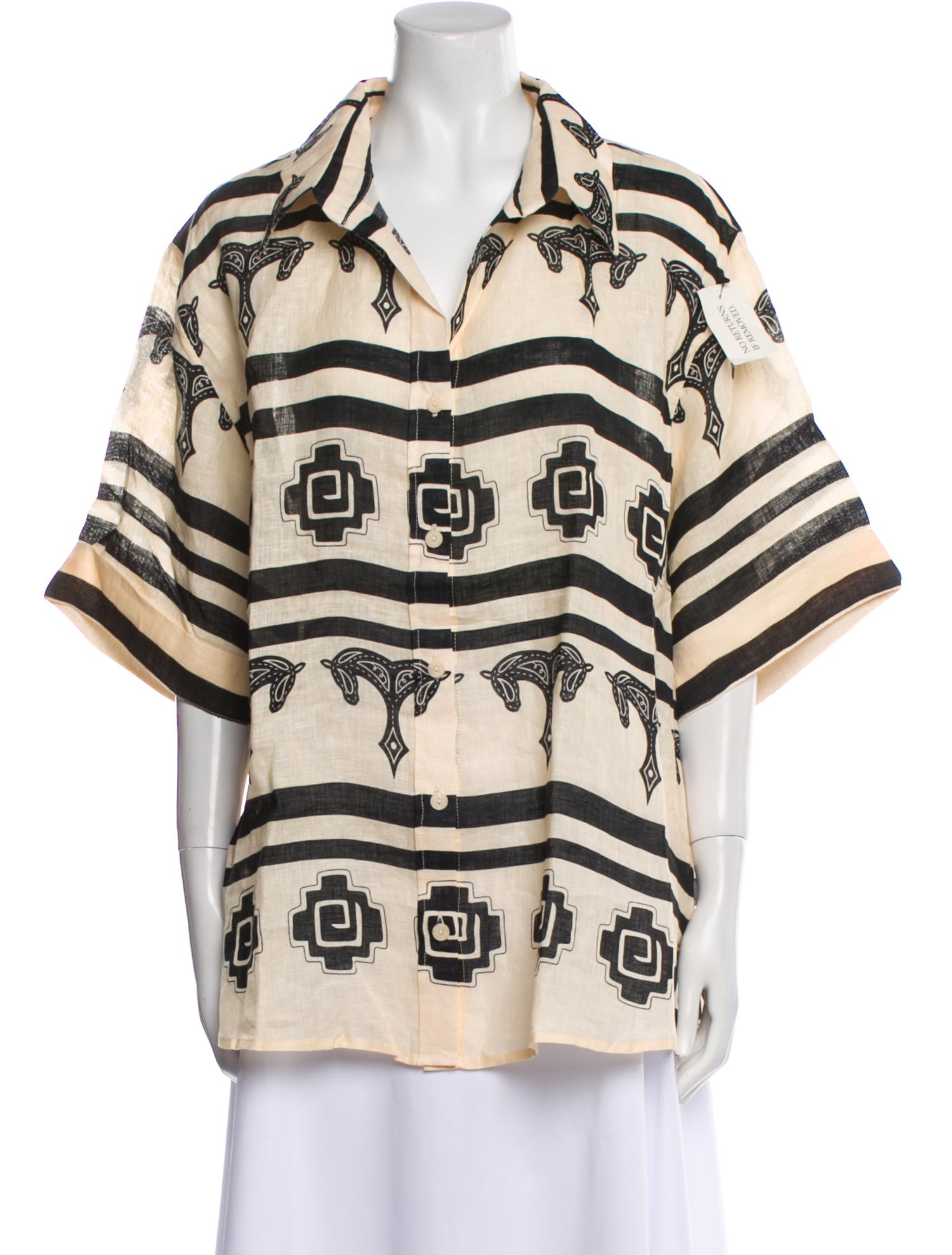 Johanna Ortiz Linen Printed Button-Up Top w/ Tags