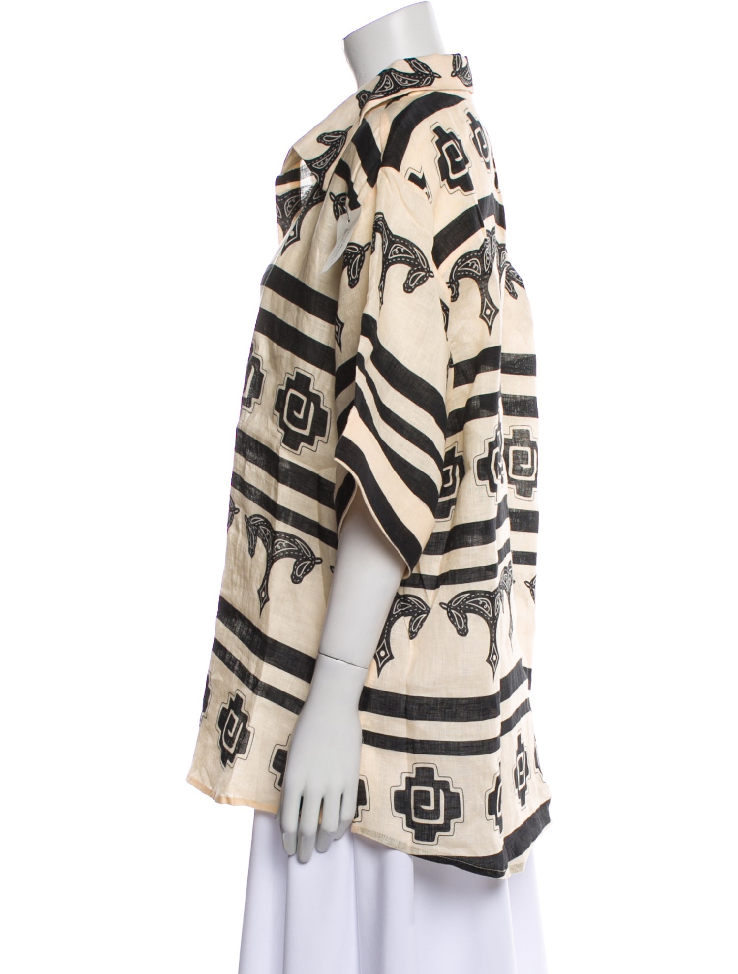 Johanna Ortiz Linen Printed Button-Up Top w/ Tags