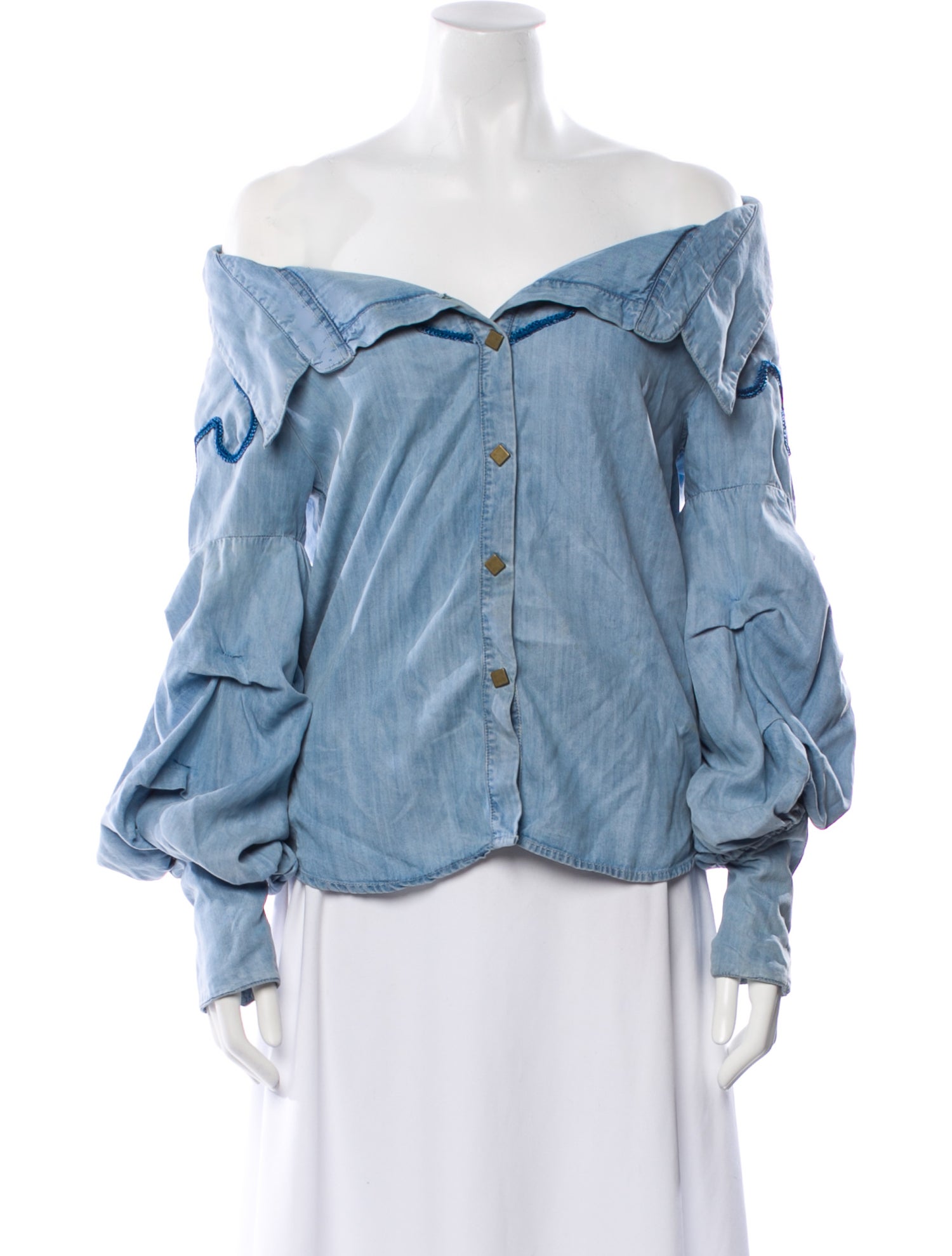 Johanna Ortiz Off-The-Shoulder Long Sleeve Button-Up Top