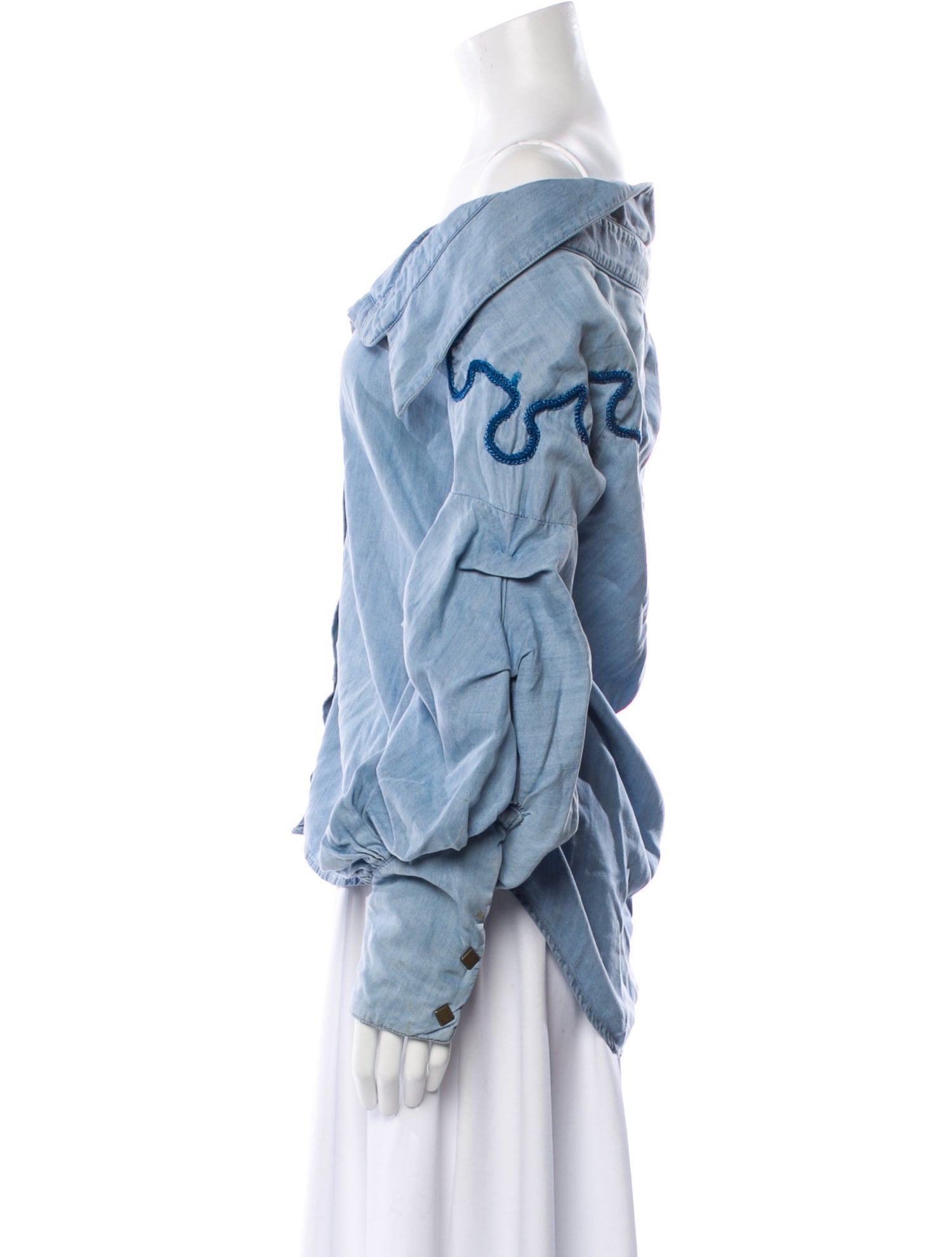 Johanna Ortiz Off-The-Shoulder Long Sleeve Button-Up Top