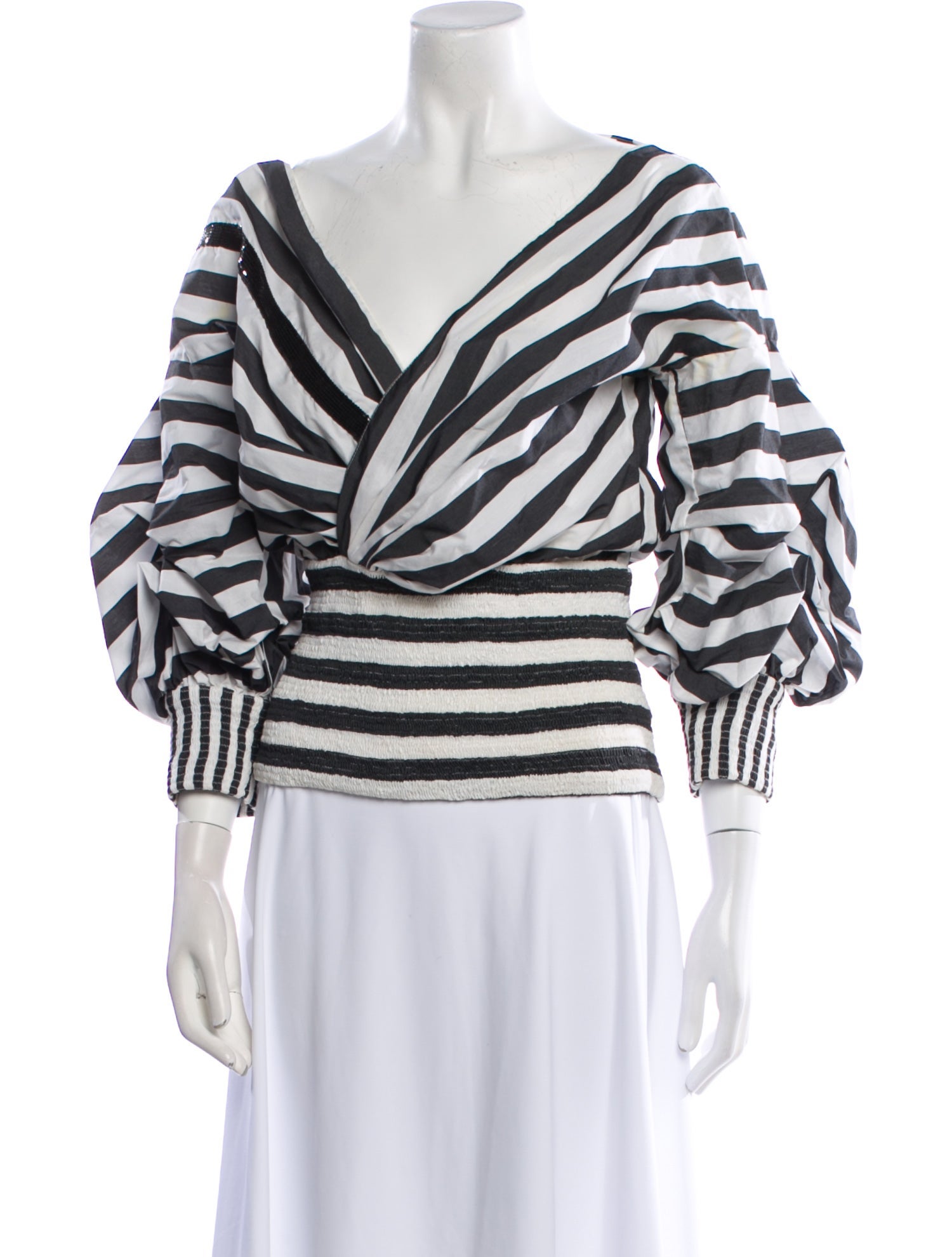 Johanna Ortiz Striped V-Neck Top