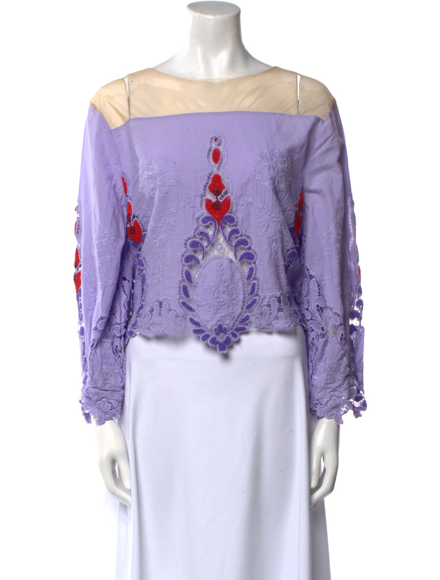 Johanna Ortiz Paisley Print Bateau Neckline Crop Top