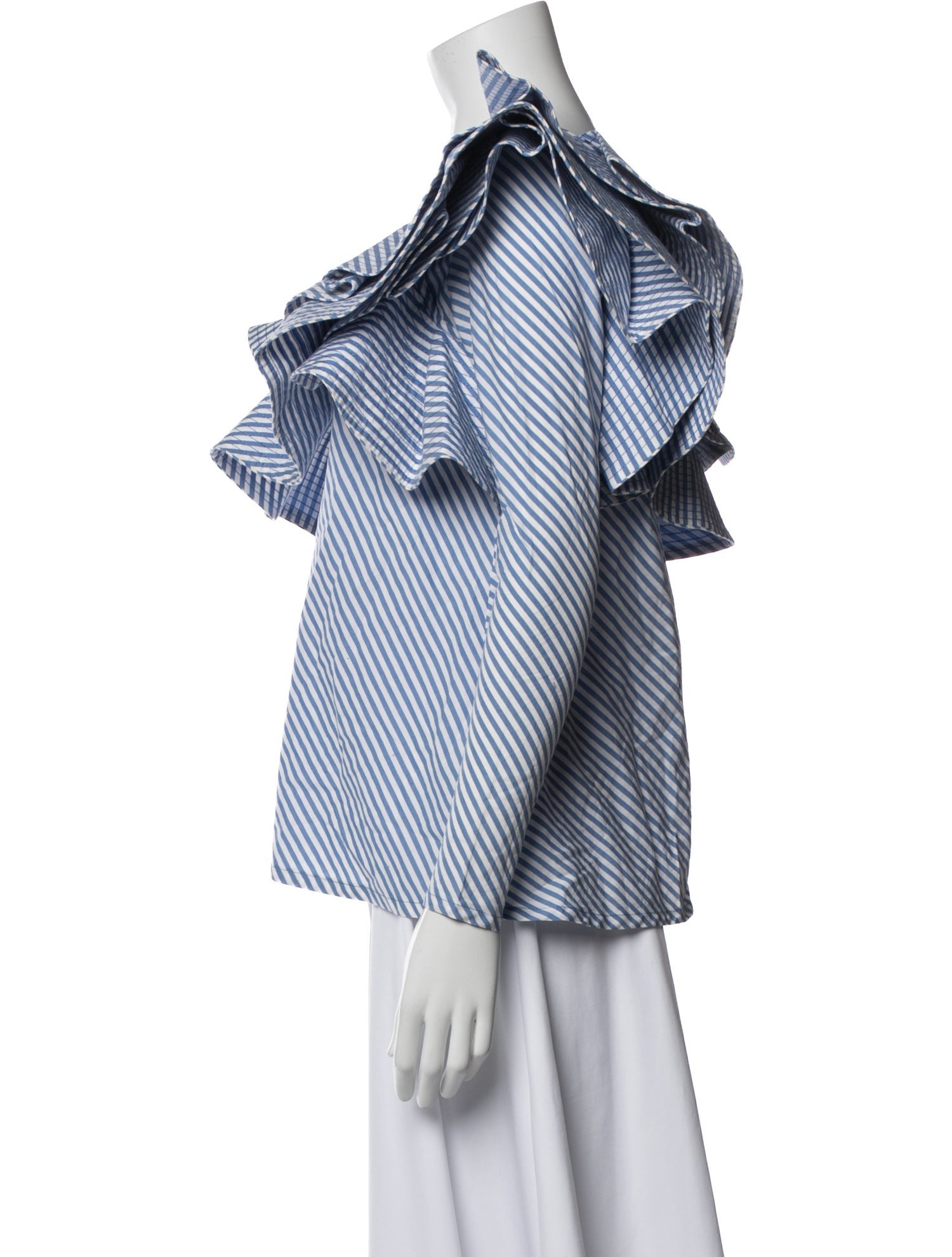 Johanna Ortiz Striped One-Shoulder Blouse