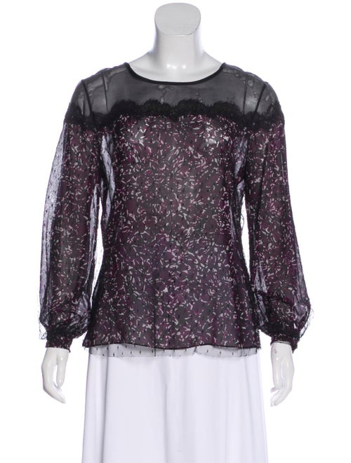 Oscar de la Renta Printed Mesh Top Black