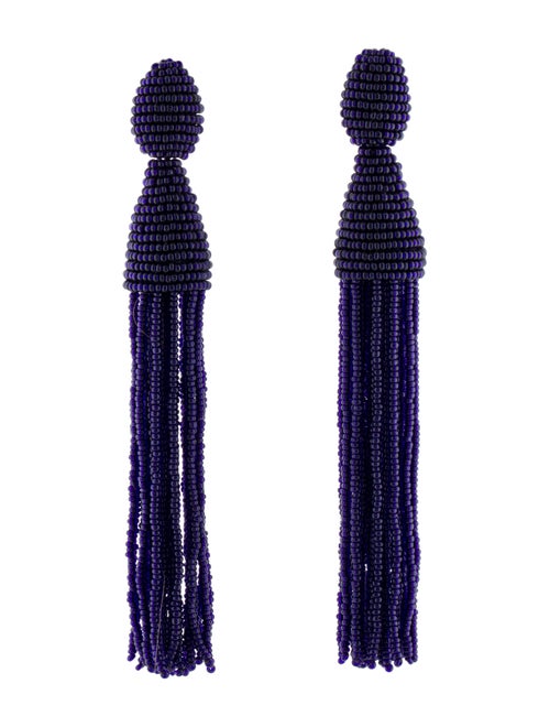Oscar de la Renta Long Beaded Tassel Clip-On Earri