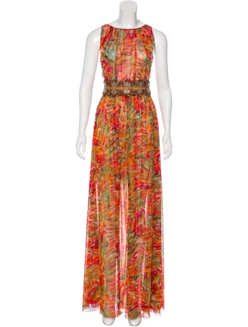 Oscar de la Renta Embellished Maxi Dress Red