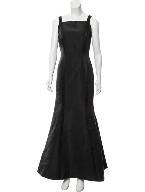 Oscar de la Renta Maxi Satin-Accented Dress Black