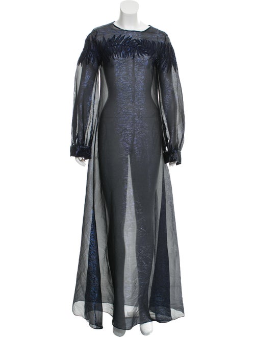 Oscar de la Renta Metallic Maxi Dress Navy