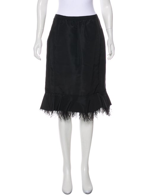 Oscar de la Renta Silk Feather-Trimmed Skirt Black