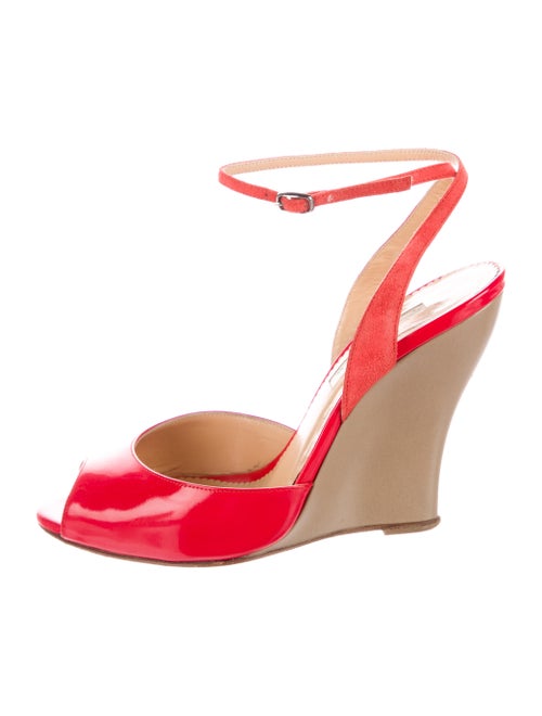 Oscar de la Renta Leather Wedge Sandals Red