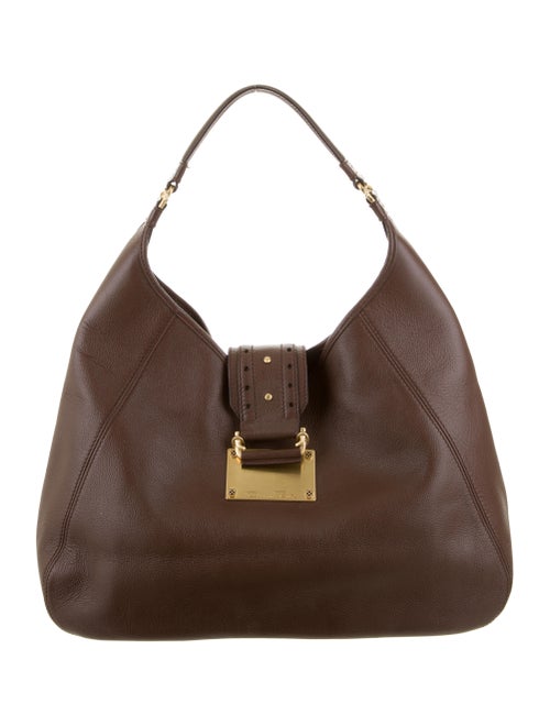 Oscar de la Renta Large Leather Hobo Brown