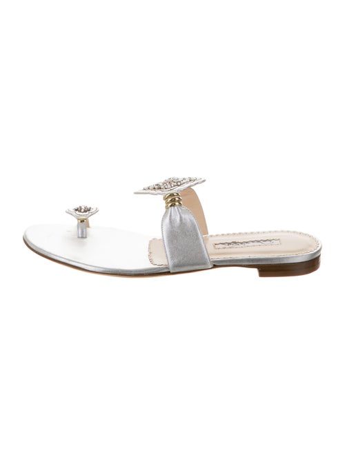 Oscar de la Renta Embellished Slide Sandals Silver