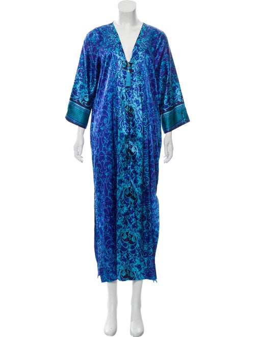 Oscar de la Renta V-Neck Maxi Dress Blue