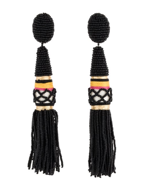 Oscar de la Renta Beaded Tassel Clip-On Drop Earri