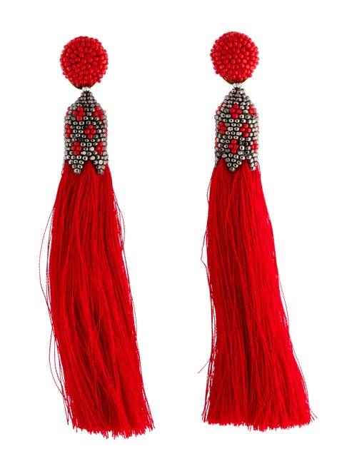 Oscar de la Renta Beaded Tassel Clip-On Drop Earri
