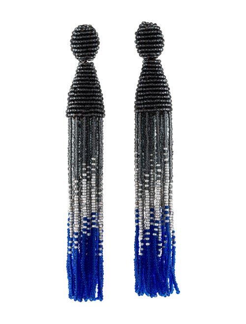 Oscar de la Renta Long Beaded Tassel Clip-On Earri