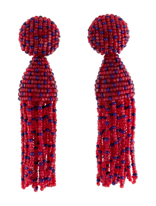 Oscar de la Renta Short Beaded Tassel Clip-On Earr