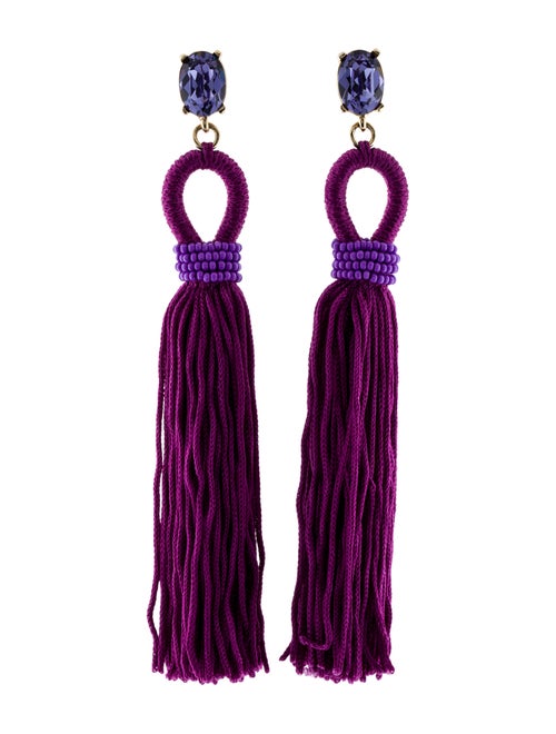 Oscar de la Renta Long Beaded Silk Tassel Clip-On