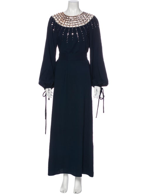 Oscar de la Renta Silk Long Dress Blue