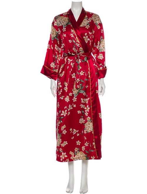 Oscar de la Renta Floral Print Robe Red