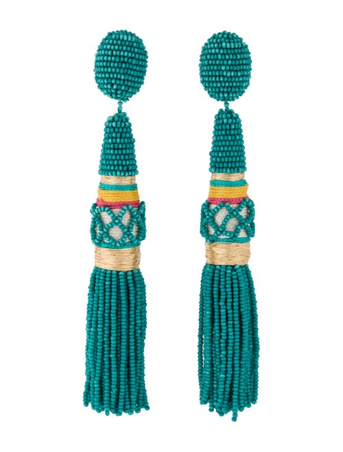 Oscar de la Renta Beaded Tassel Clip-On Earrings G