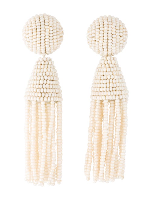 Oscar de la Renta Short Beaded Tassel Clip-On Earr