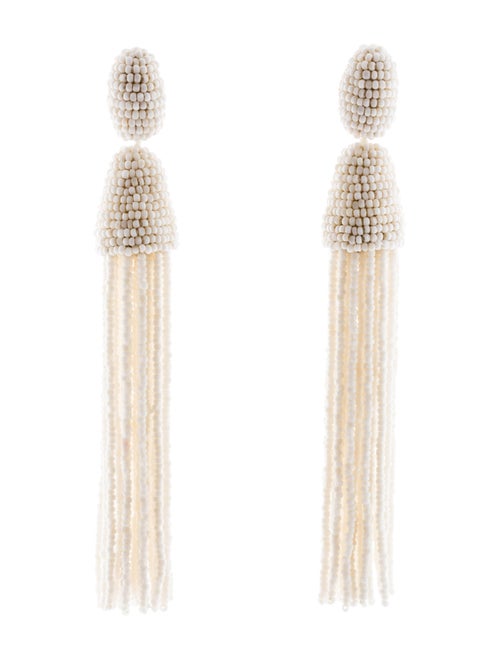 Oscar de la Renta Beaded Long Tassel Clip-On Earri