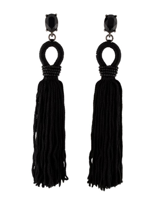 Oscar de la Renta Long Silk Tassel Clip-On Drop Ea