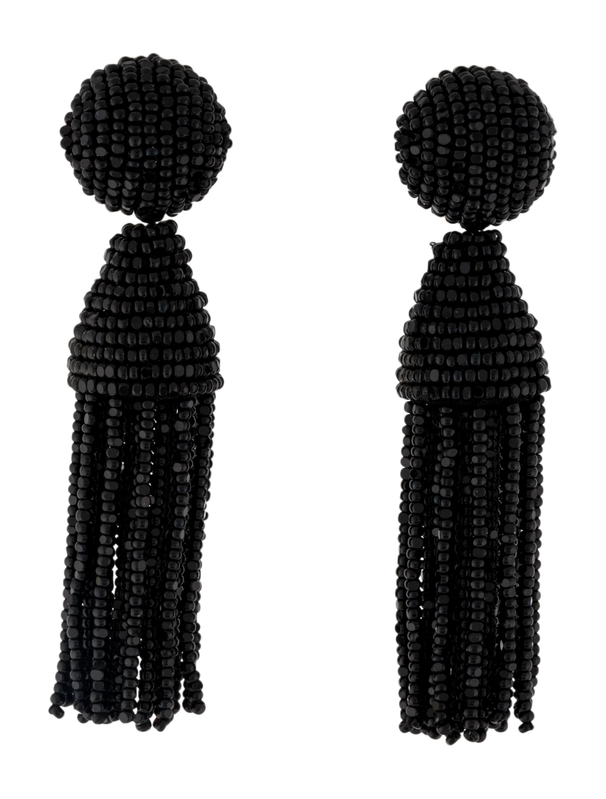 Oscar de la Renta Short Beaded Tassel ClipOn Earrings Black, Gold