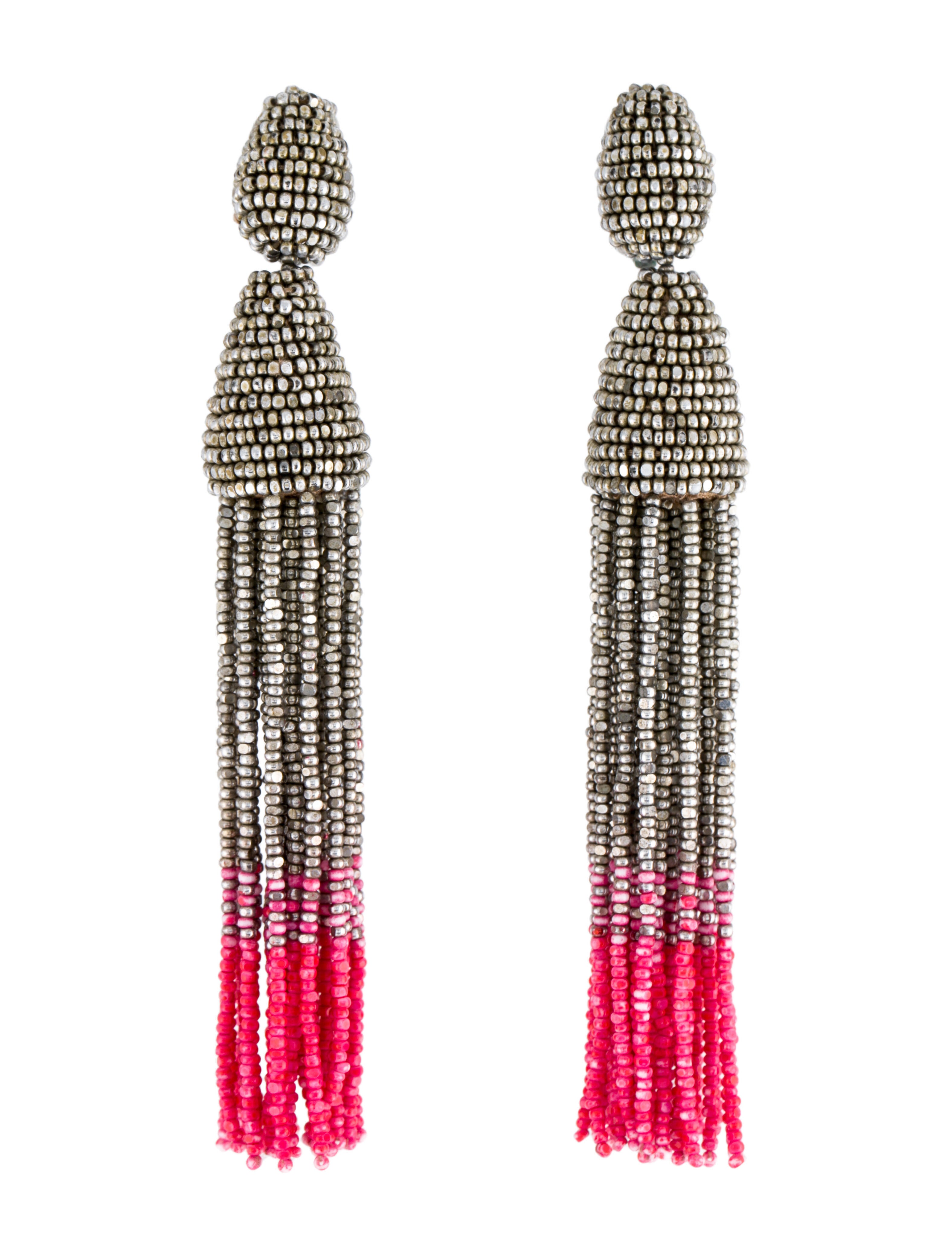 Oscar de la Renta Ombré Long Beaded Tassel Earrings Silver, Silver