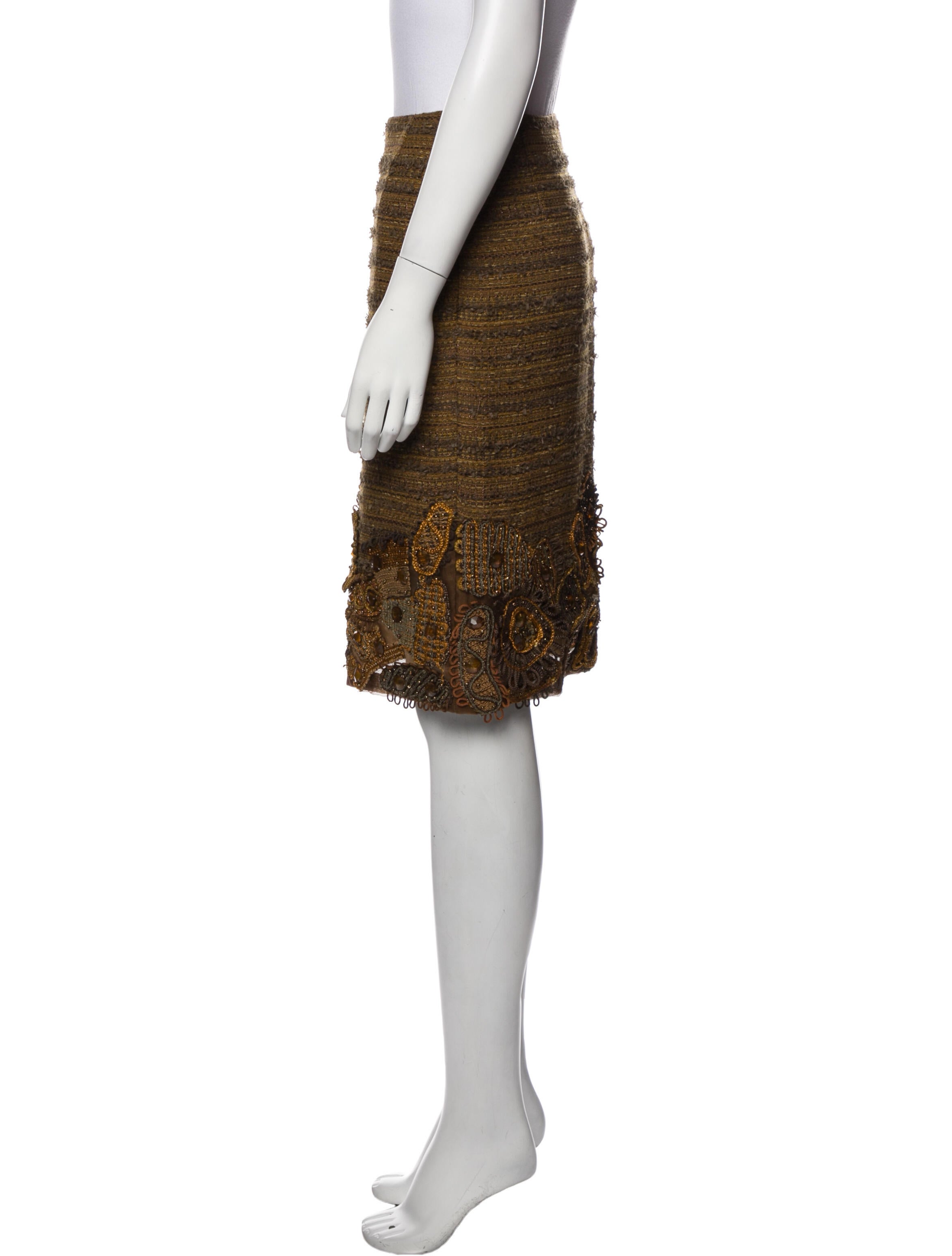 Oscar de la Renta Tweed Pattern Knee-Length Skirt
